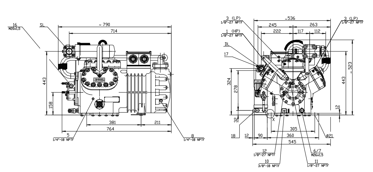 DMZL 6-Cylinder Ultra-Freezing Double-Stage Compressor Compressor DMZL de duplo estágio ultracongelante de 6 cilindros